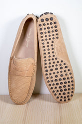 CARGESE - Mocassins Bride Daim Veau Velours Micro Perforé - Homme - Sahara